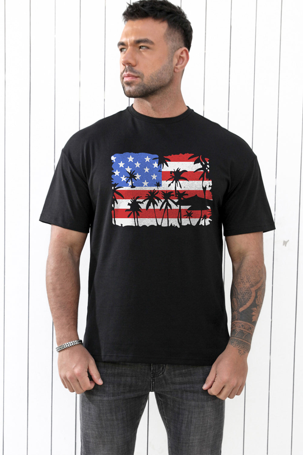 CRAYONS Letter Print O-neck Short Sleeve Men's T Shirt