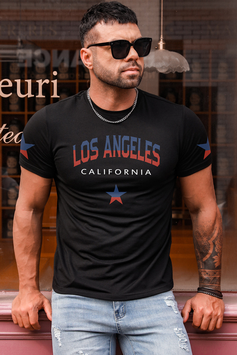 Crew Neck Slogan Letter Print Men's Graphic Tee