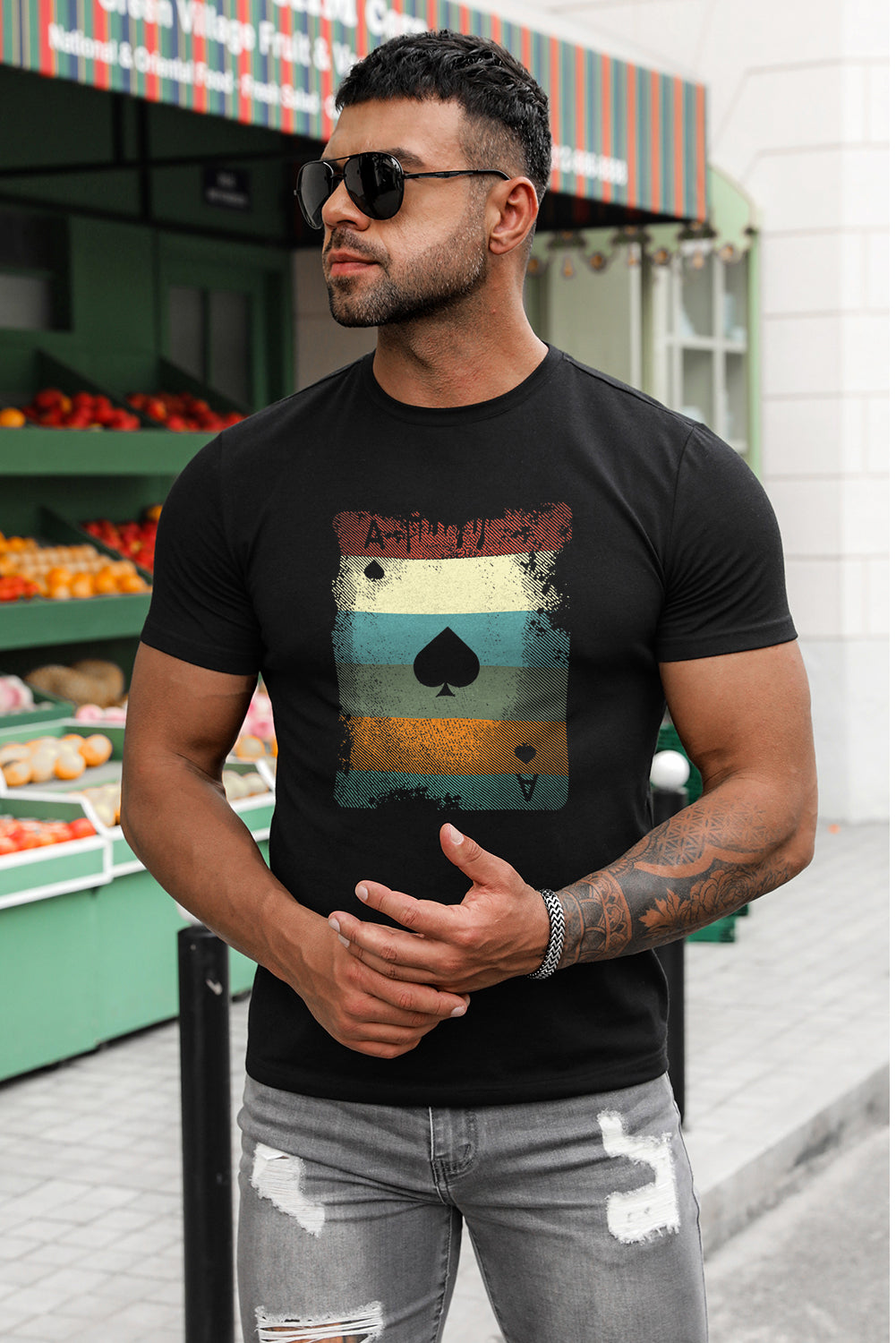 Men's Playing Cards Print Short Sleeve Graphic T-shirt