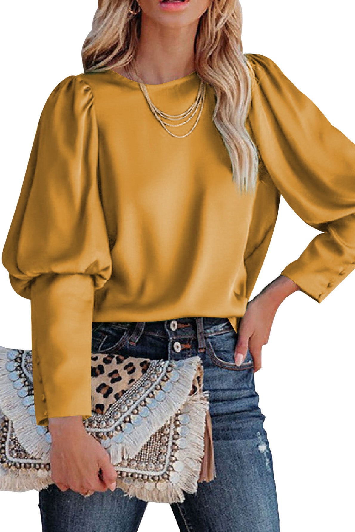 Satin Cuffed Sleeve Shirt