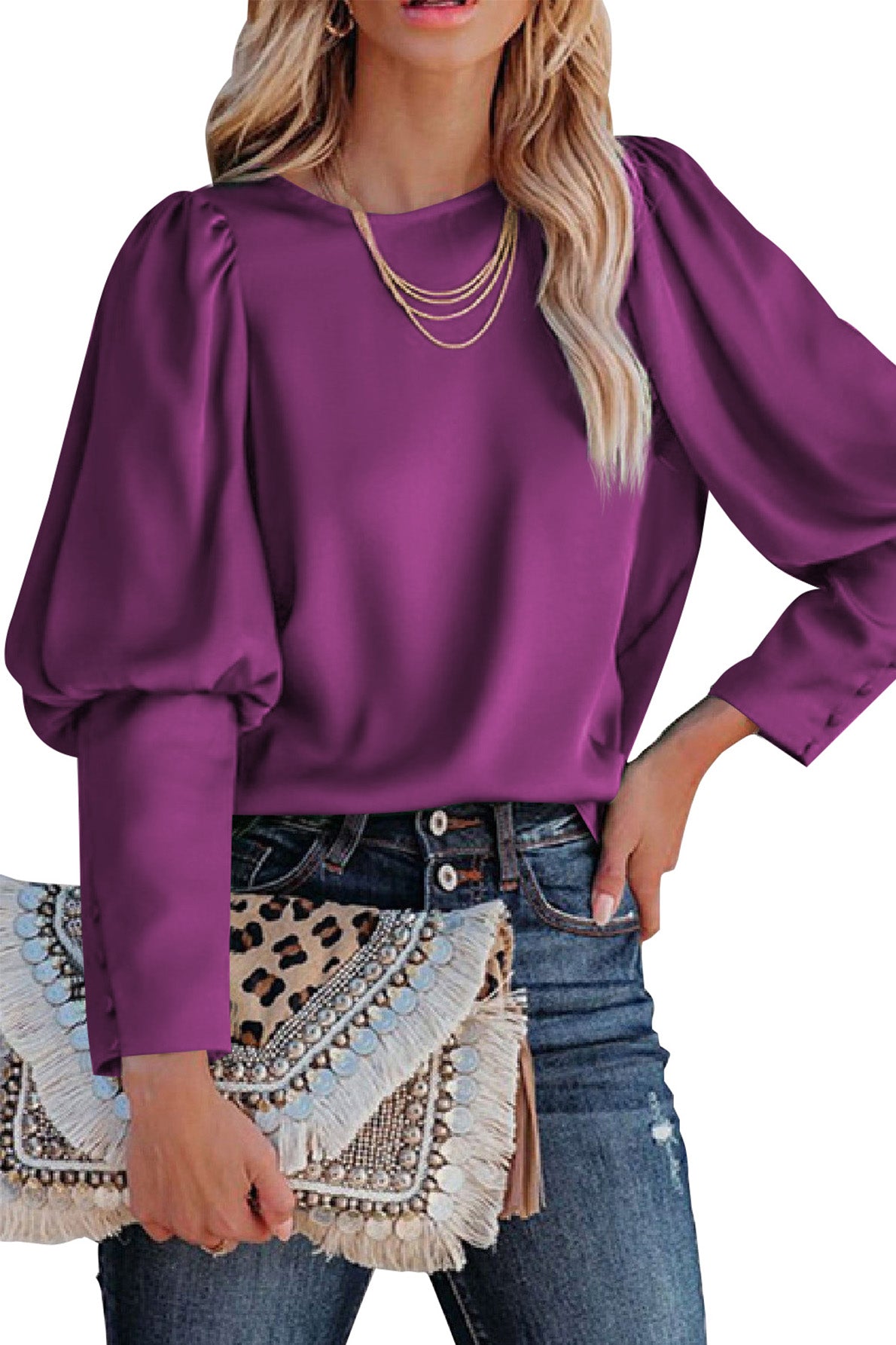 Satin Cuffed Sleeve Shirt