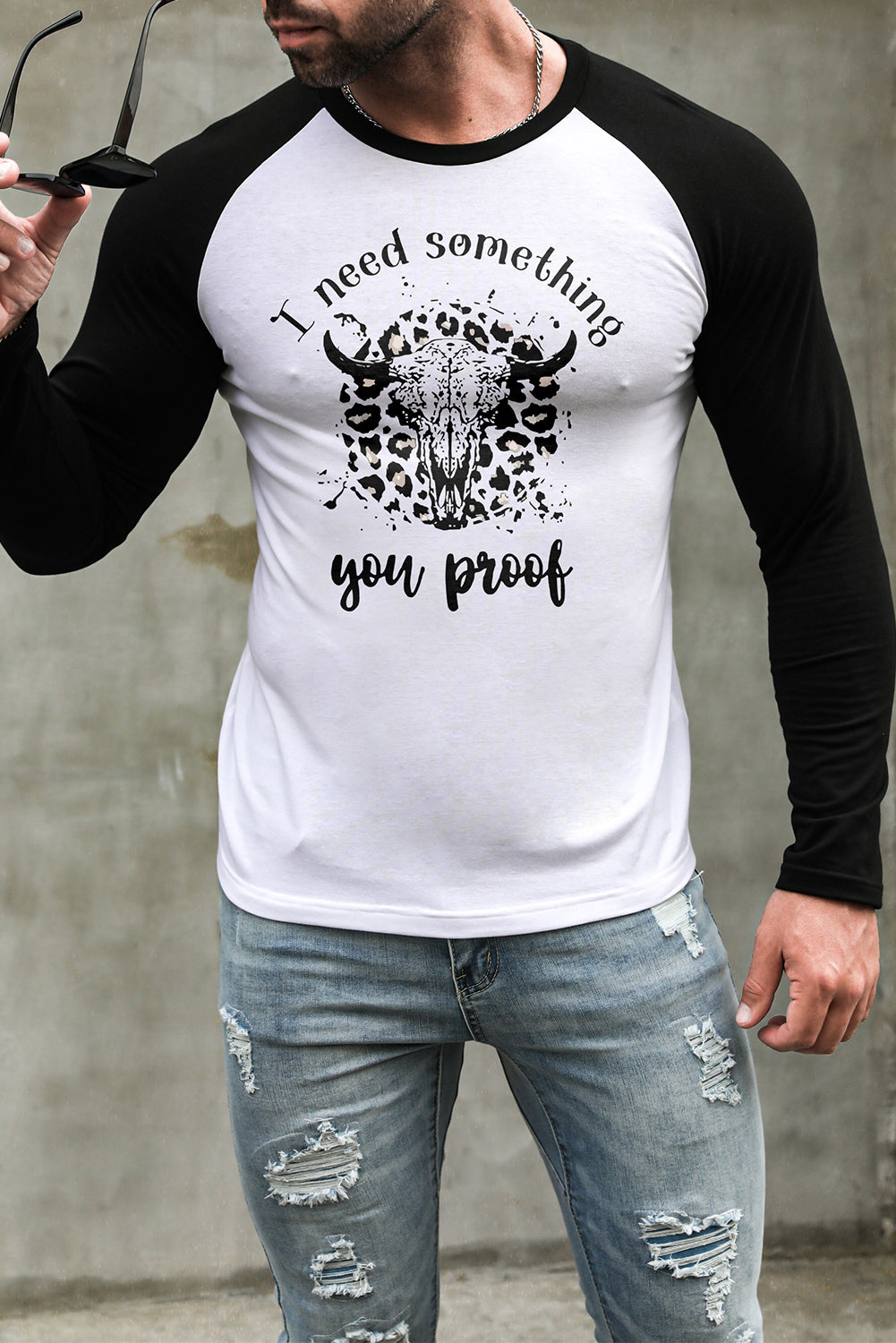Men's Letter Skull Print Color Block Long Sleeve Top