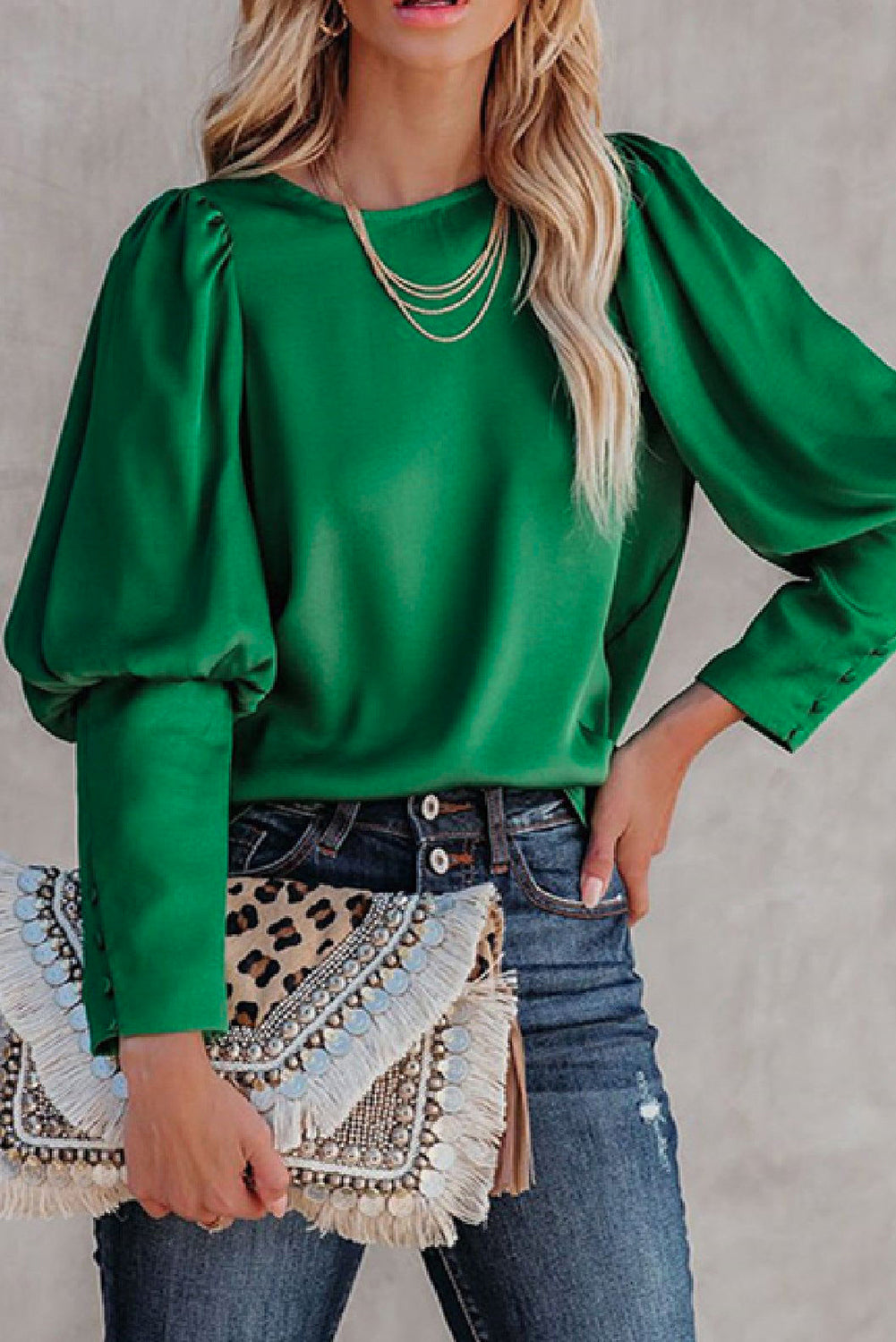 Satin Cuffed Sleeve Shirt