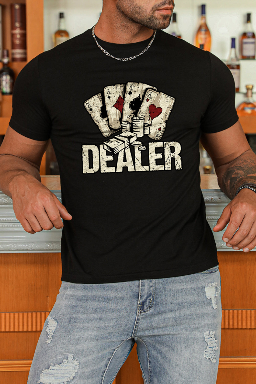 Men's Playing Cards Print Short Sleeve Graphic T-shirt