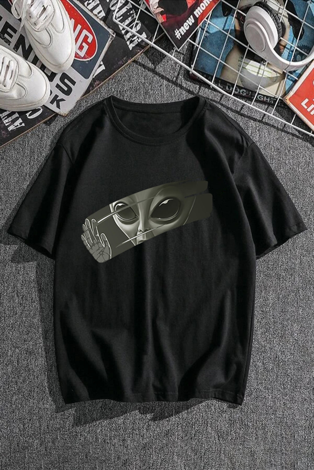 Robotic Bear Print Loose Drop Shoulder Men's T-shirt