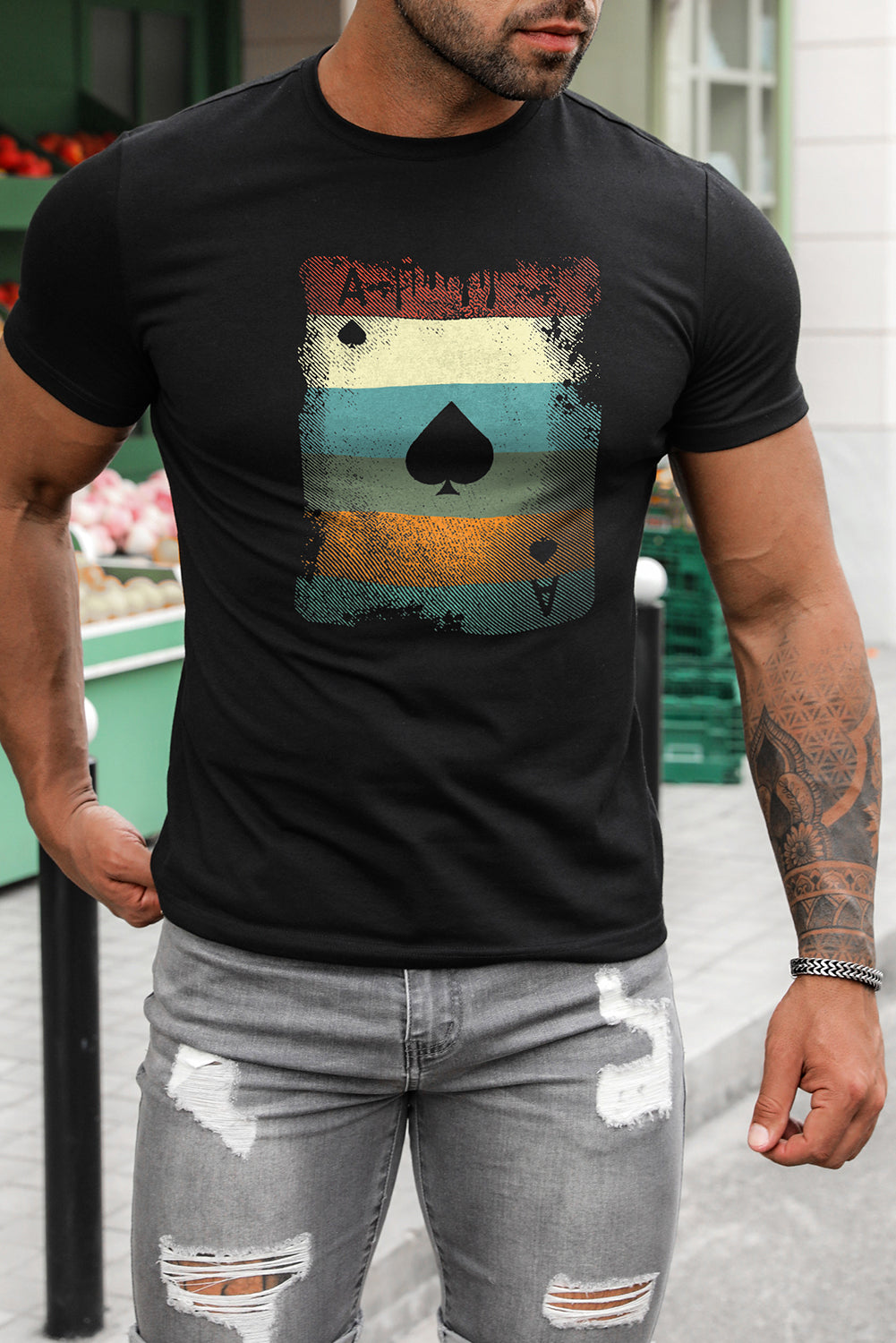 Men's Playing Cards Print Short Sleeve Graphic T-shirt