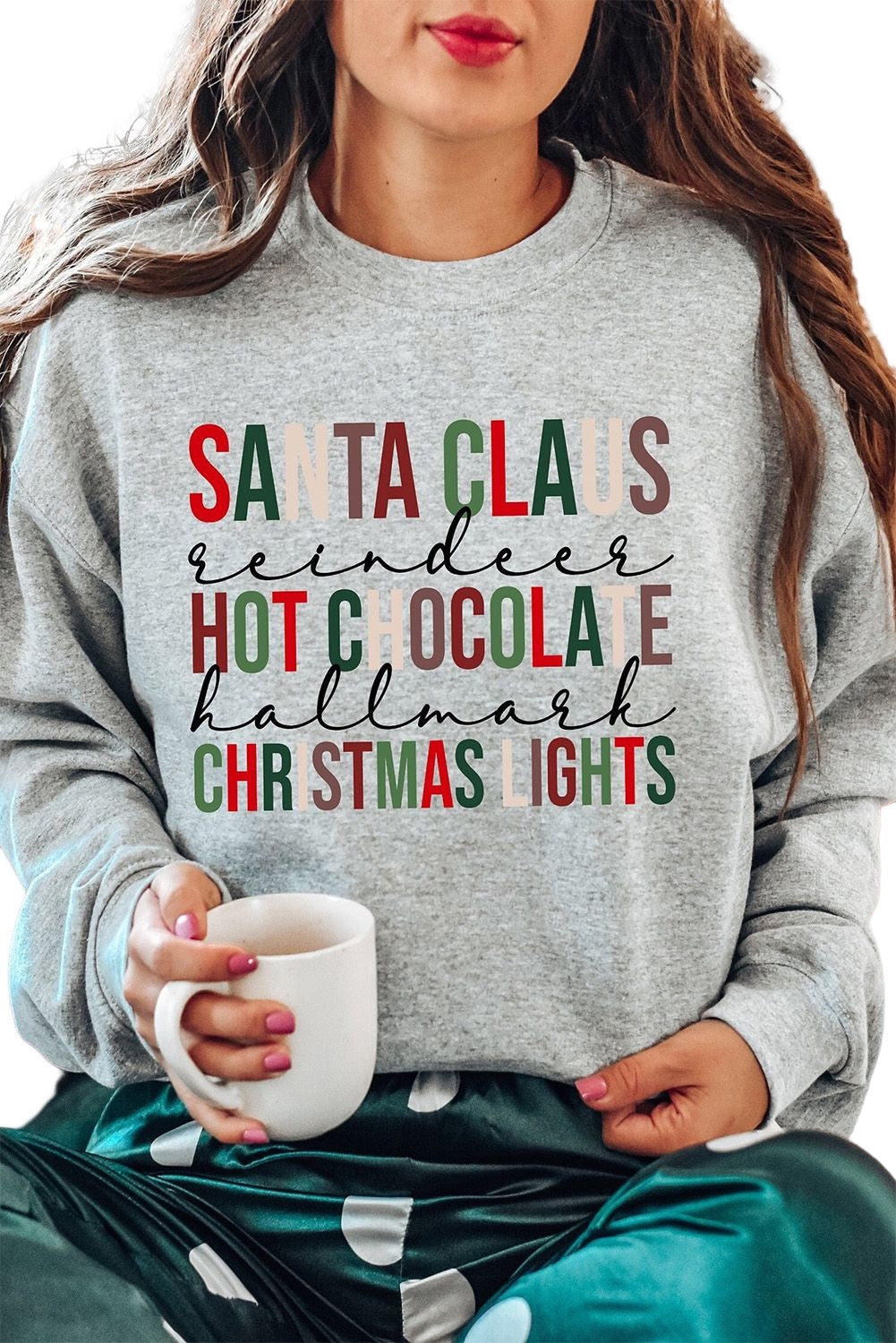 Merry Christmas Graphic Print Long Sleeve Sweatshirt