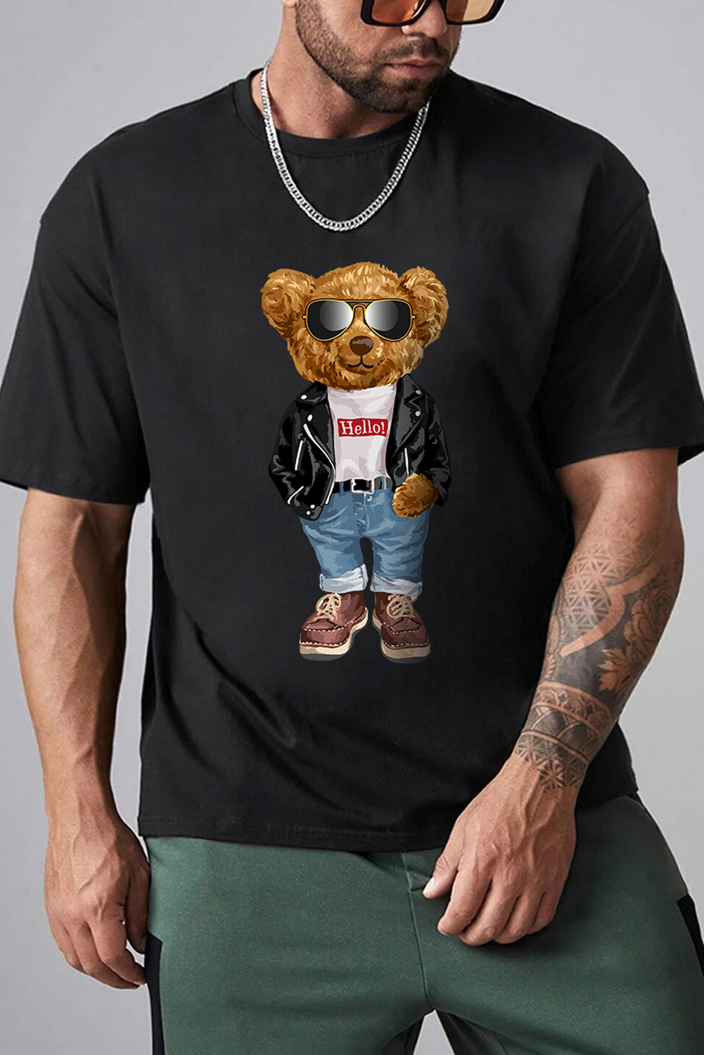 Robotic Bear Print Loose Drop Shoulder Men's T-shirt