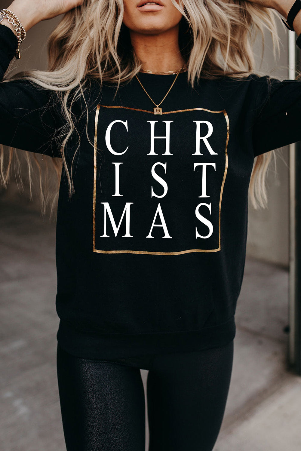 Merry Christmas Graphic Print Long Sleeve Sweatshirt