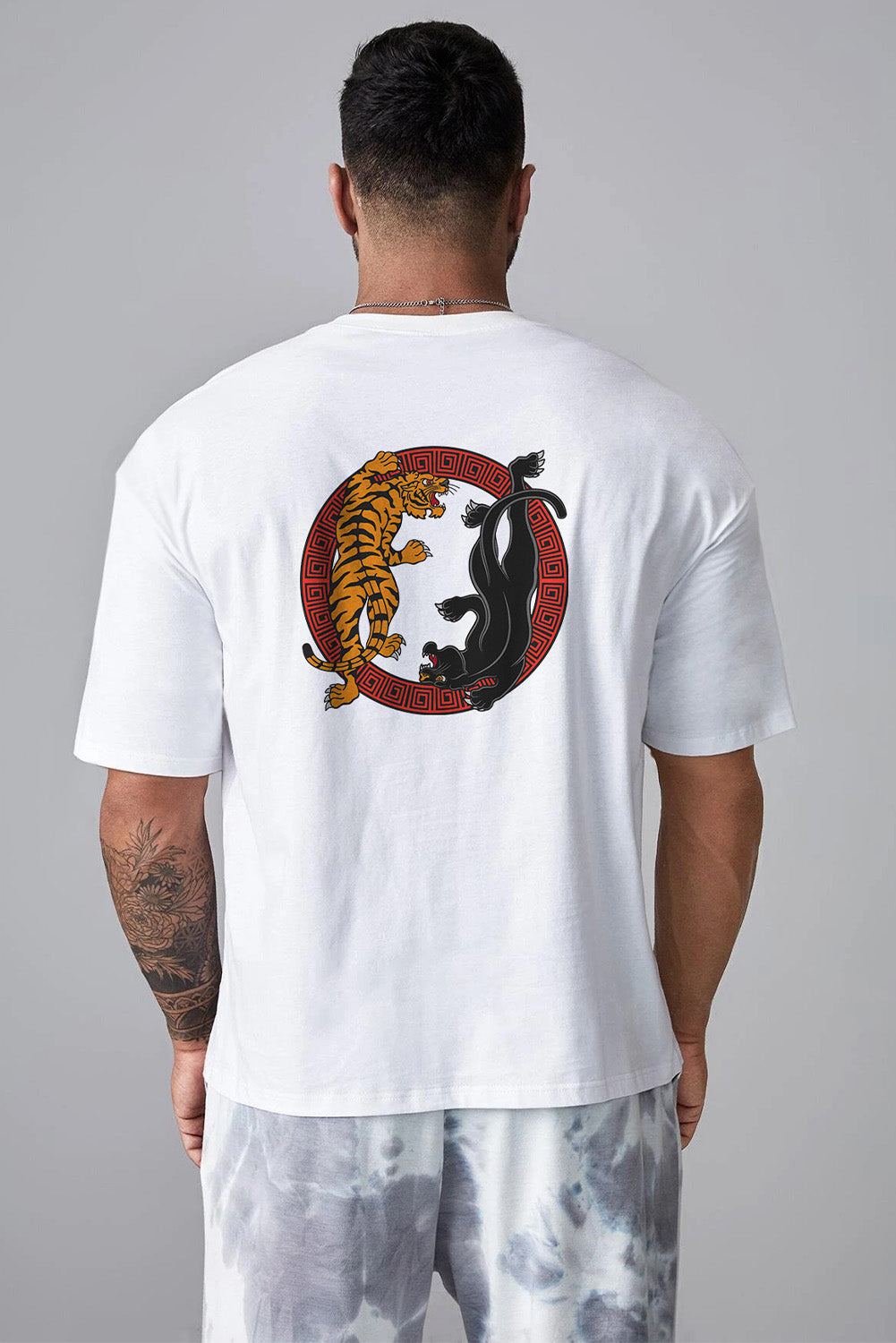 Robotic Bear Print Loose Drop Shoulder Men's T-shirt