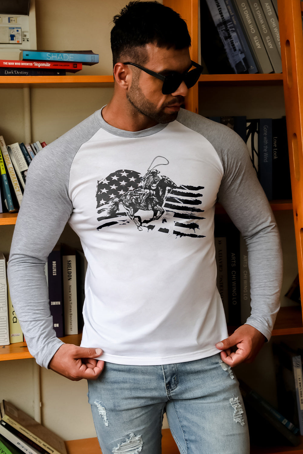 WITHOUT A STOP Horse Print Color Block Men's Top