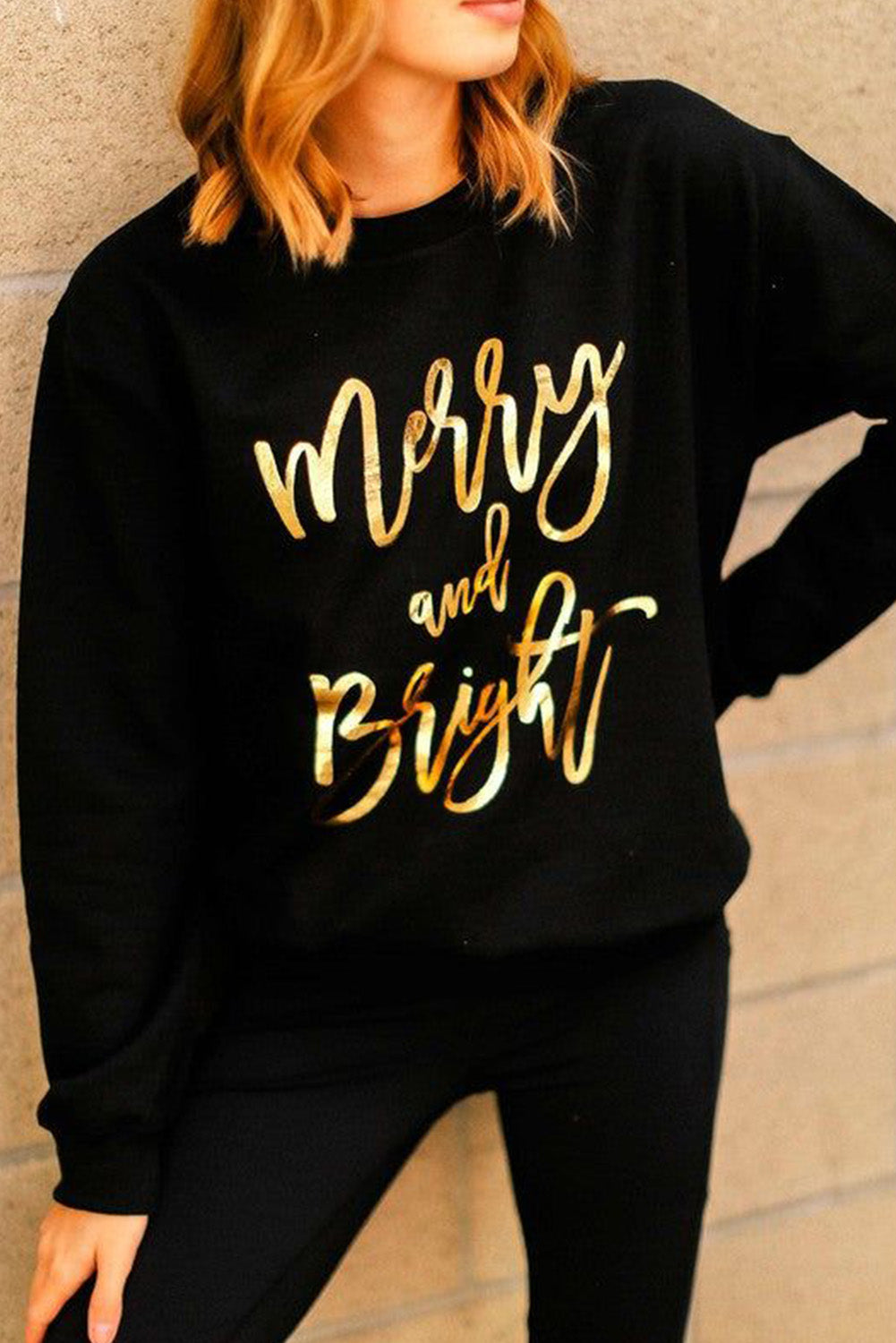 Merry Christmas Graphic Print Long Sleeve Sweatshirt