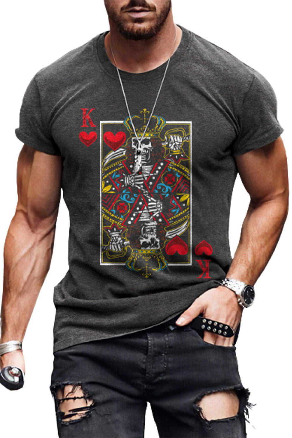 Men's Playing Cards Print Short Sleeve Graphic T-shirt
