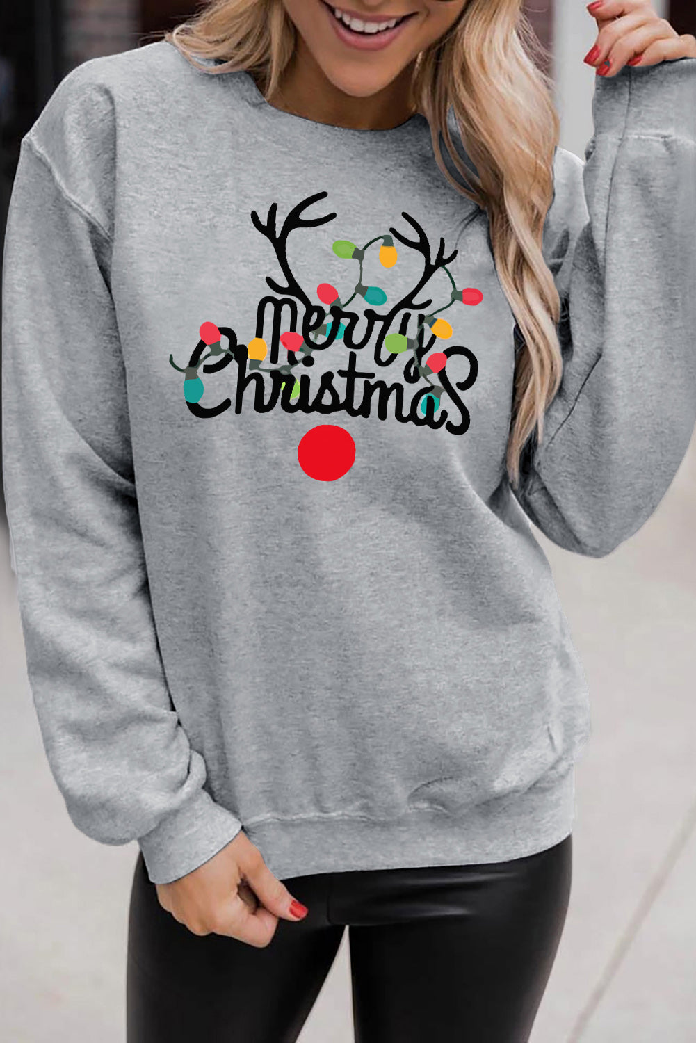 Merry Christmas Graphic Print Long Sleeve Sweatshirt