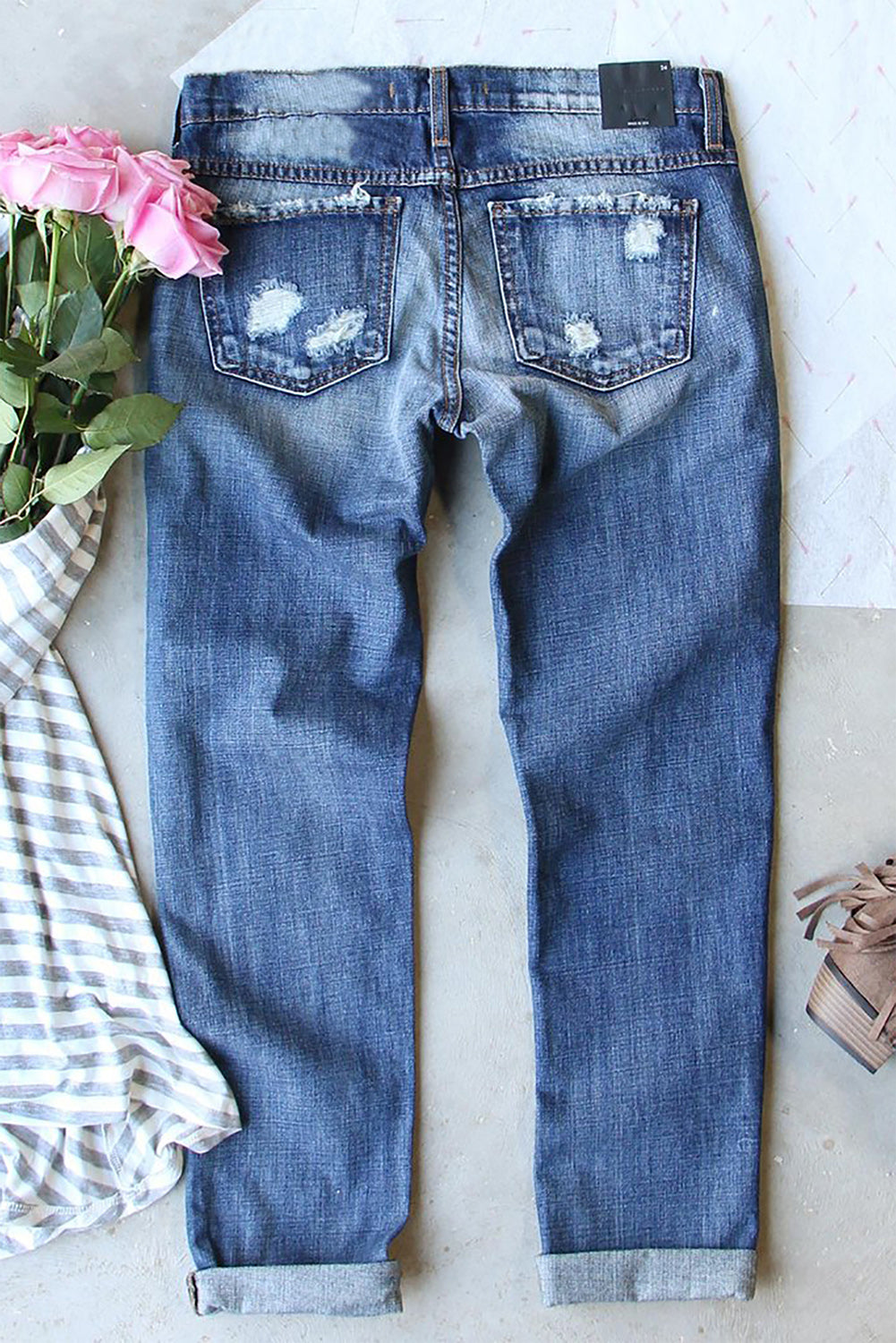 Butterfly Glitter Patchwork Acid Wash Distressed Jeans