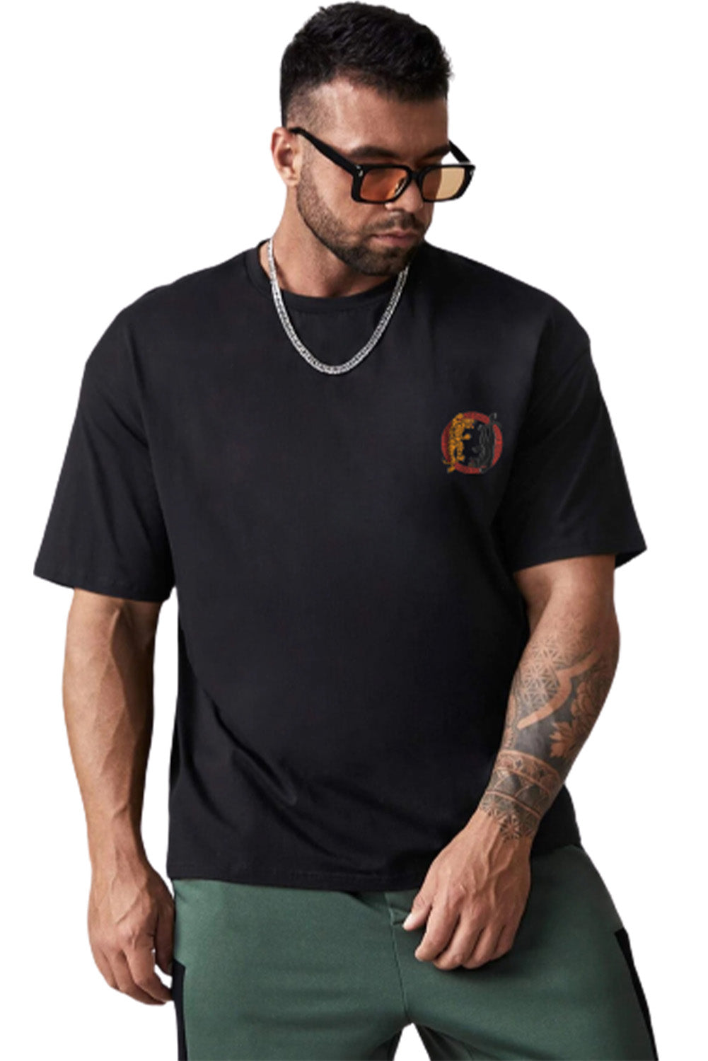 Robotic Bear Print Loose Drop Shoulder Men's T-shirt