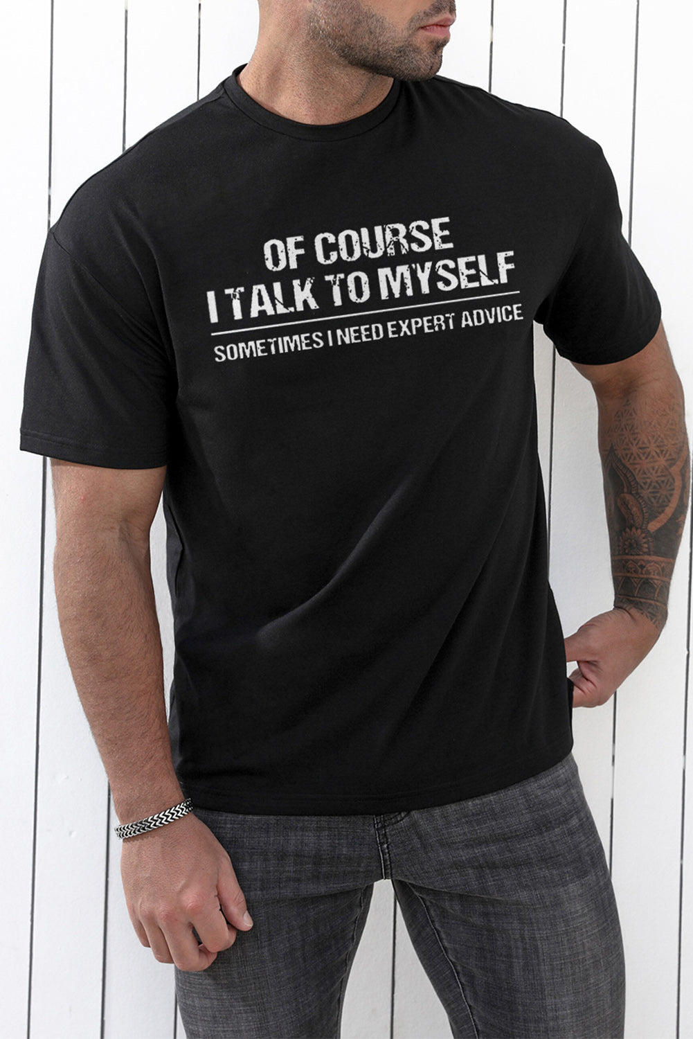 CRAYONS Letter Print O-neck Short Sleeve Men's T Shirt