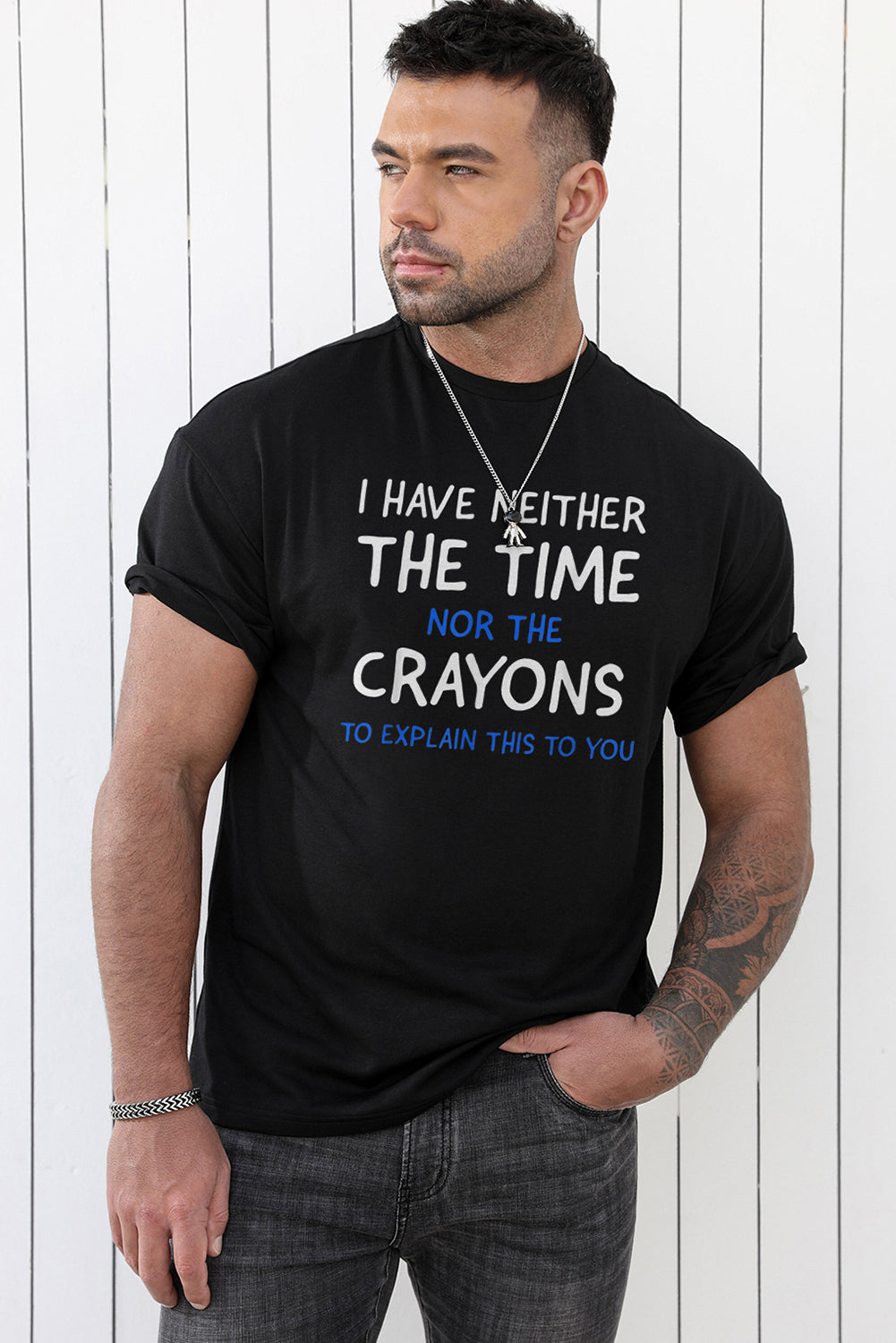 CRAYONS Letter Print O-neck Short Sleeve Men's T Shirt