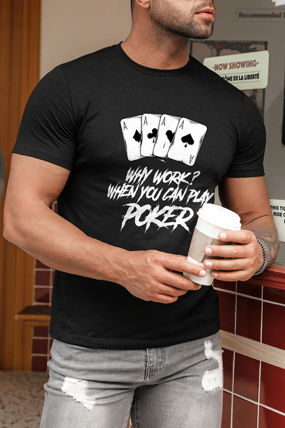 Men's Playing Cards Print Short Sleeve Graphic T-shirt