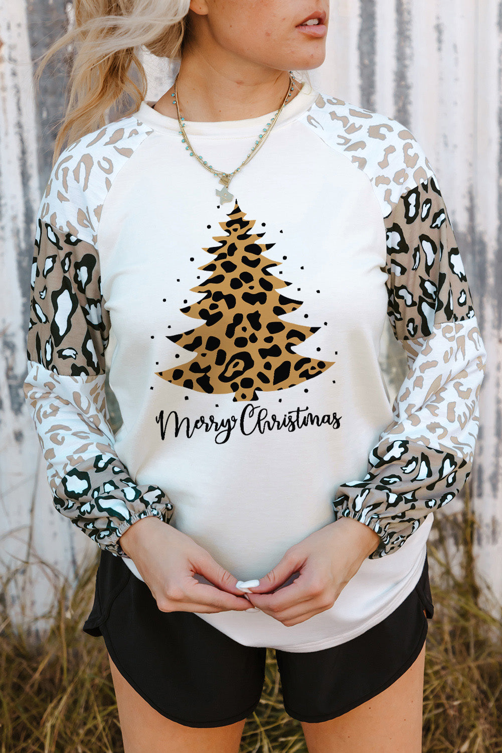 Beige Leopard Print Bubble Sleeve Top