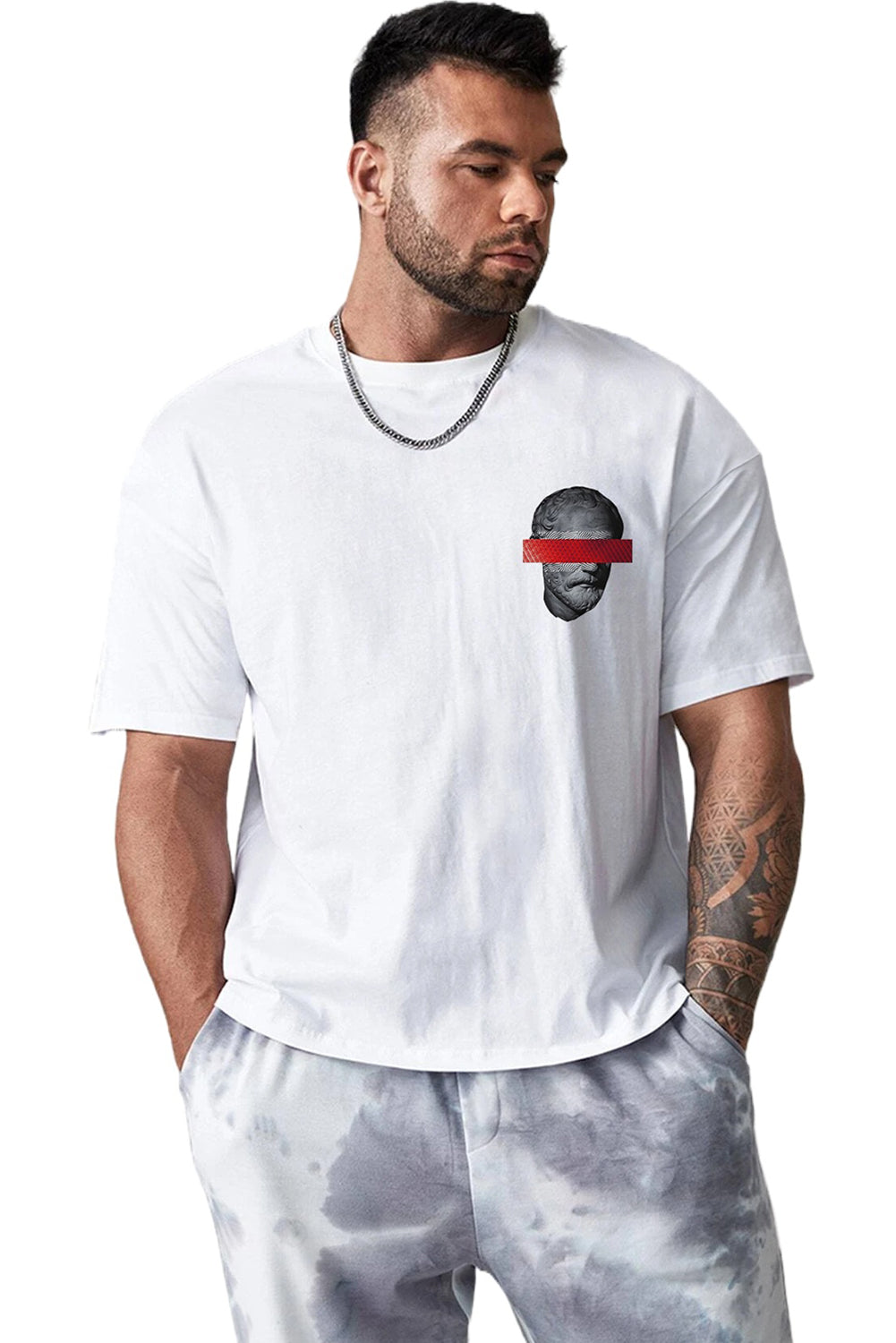 Robotic Bear Print Loose Drop Shoulder Men's T-shirt