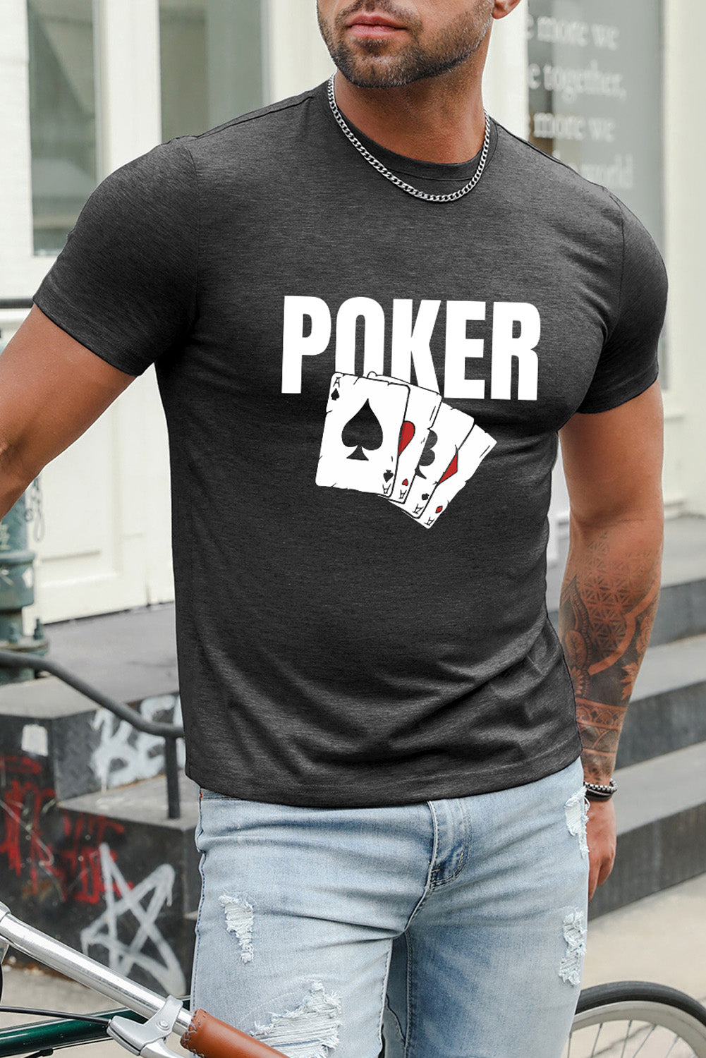 Men's Playing Cards Print Short Sleeve Graphic T-shirt