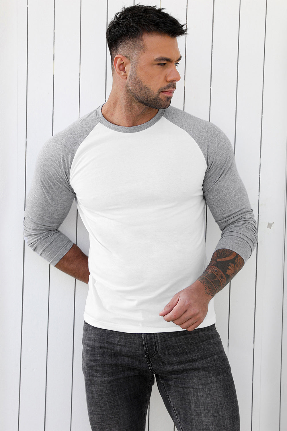 Men's Letter Skull Print Color Block Long Sleeve Top