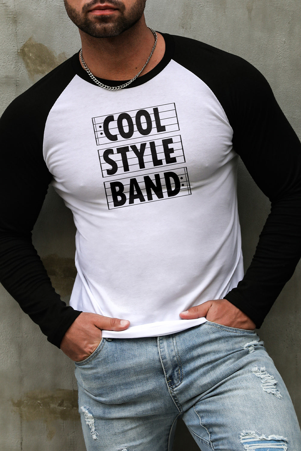 Men's Letter Skull Print Color Block Long Sleeve Top