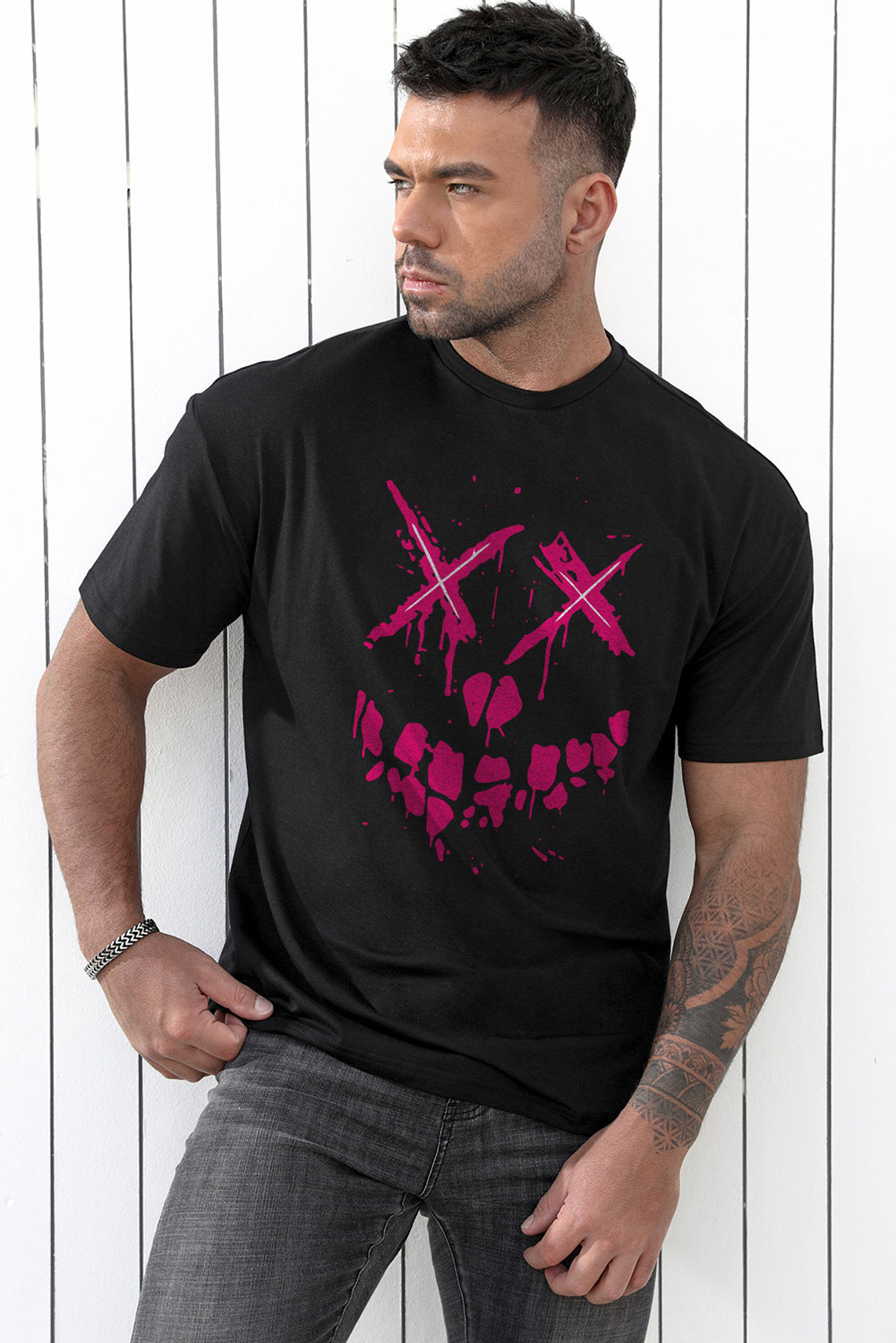 CRAYONS Letter Print O-neck Short Sleeve Men's T Shirt