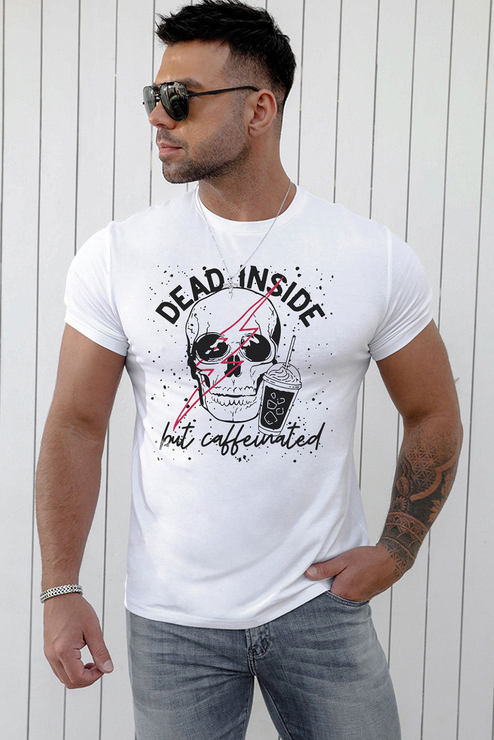 Crew Neck Slogan Letter Print Men's Graphic Tee