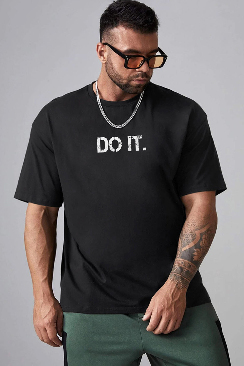 DO IT Letter Print O Neck Men's Oversized Tee