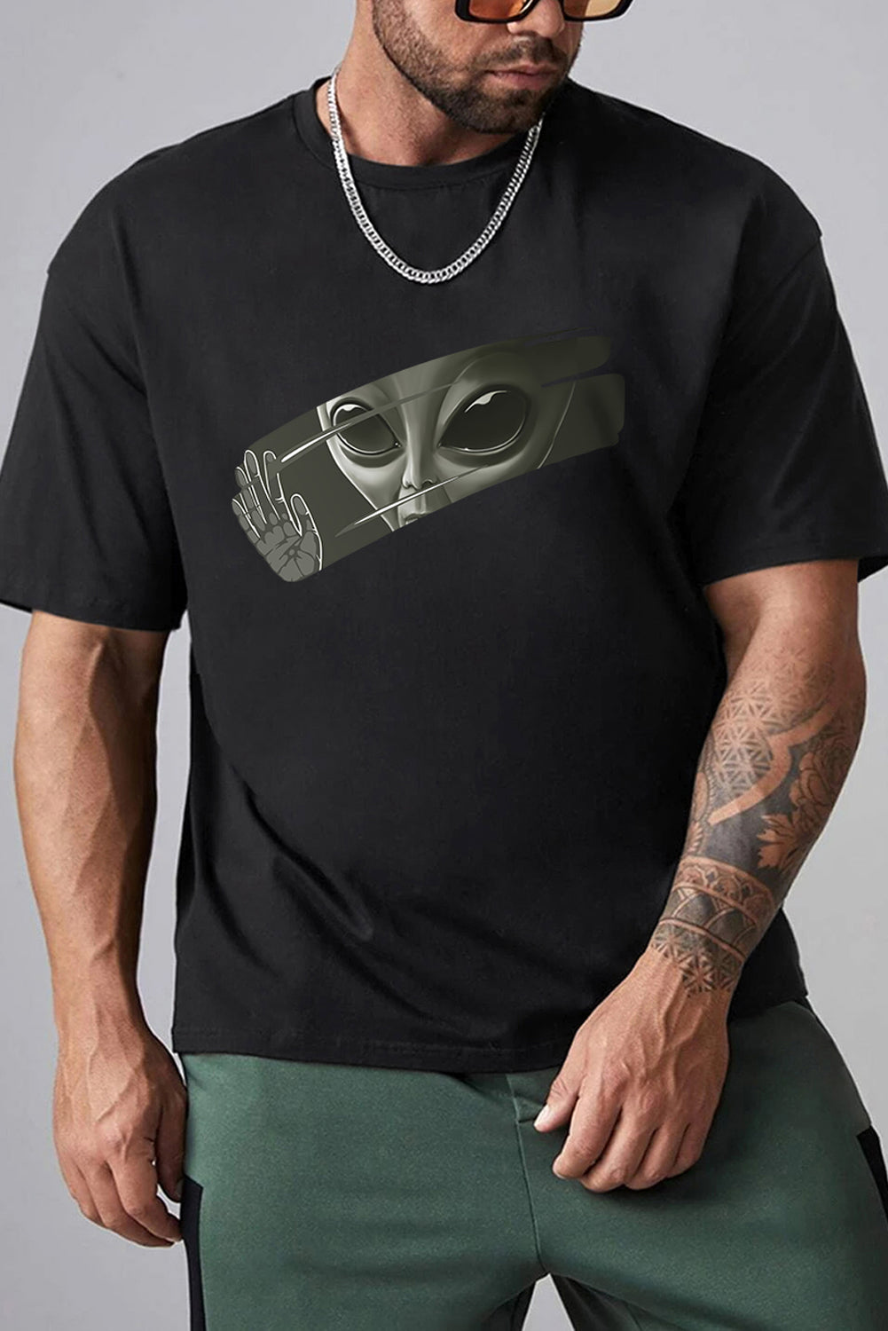 Robotic Bear Print Loose Drop Shoulder Men's T-shirt