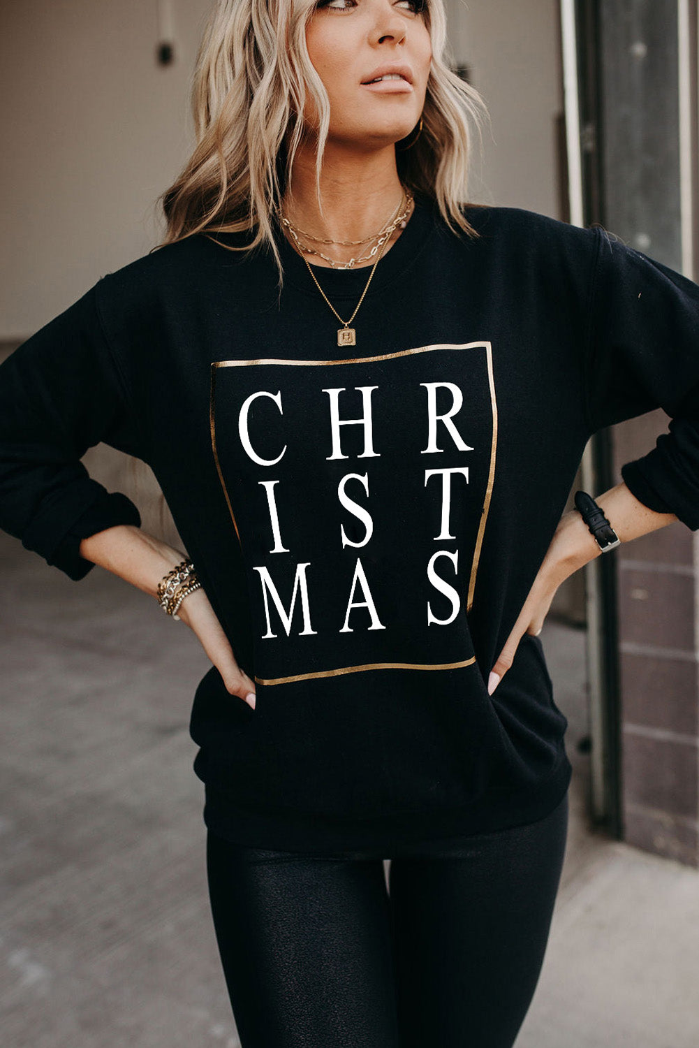 Merry Christmas Graphic Print Long Sleeve Sweatshirt