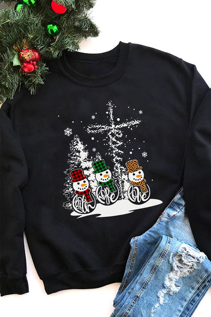 Merry Christmas Graphic Print Long Sleeve Sweatshirt