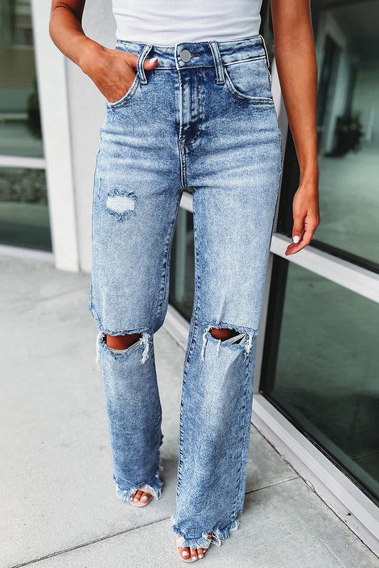 Washed Ripped Wide Leg High Waist Jeans