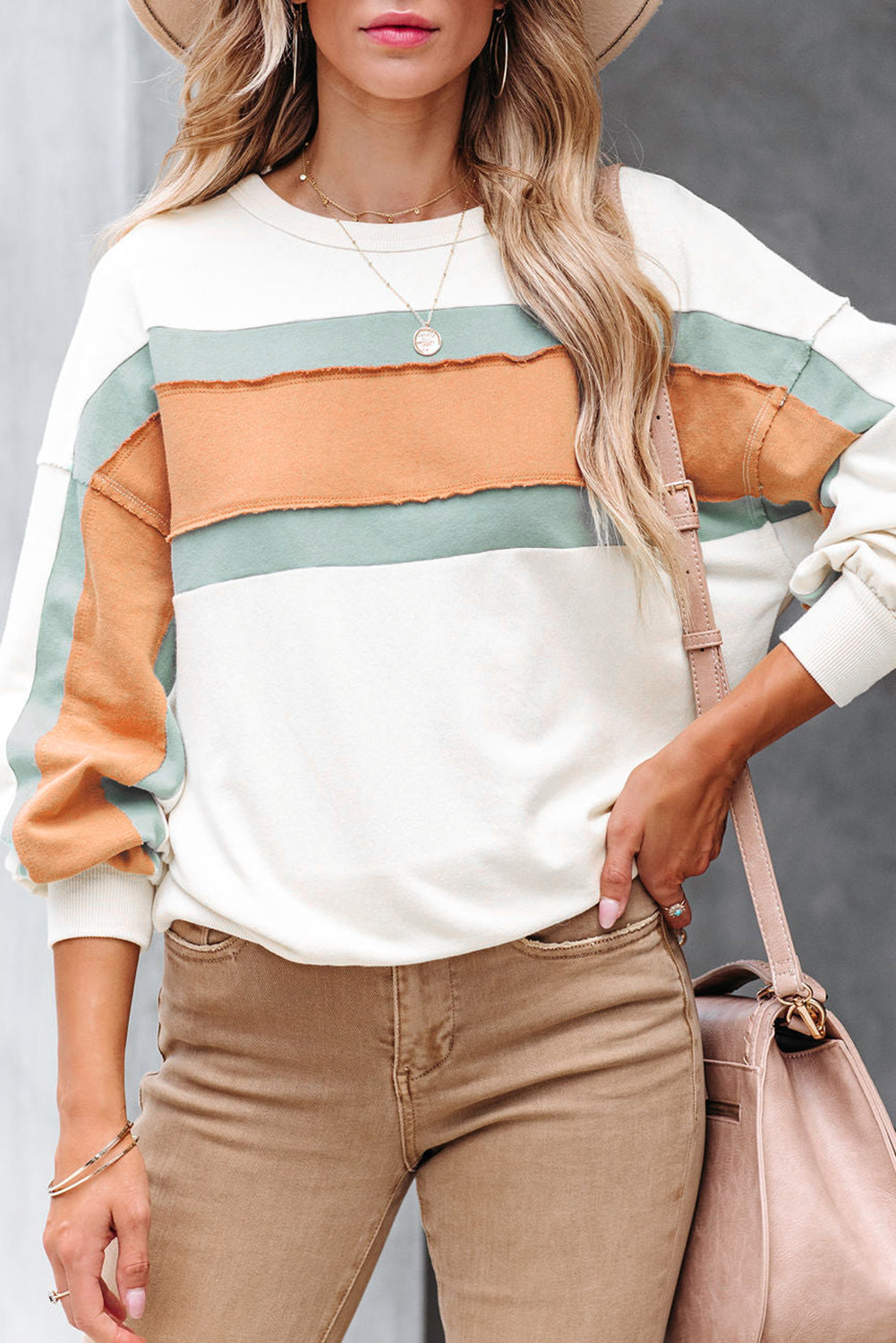 Color Block Contrast Drop Sleeve Pullover Sweatshirt