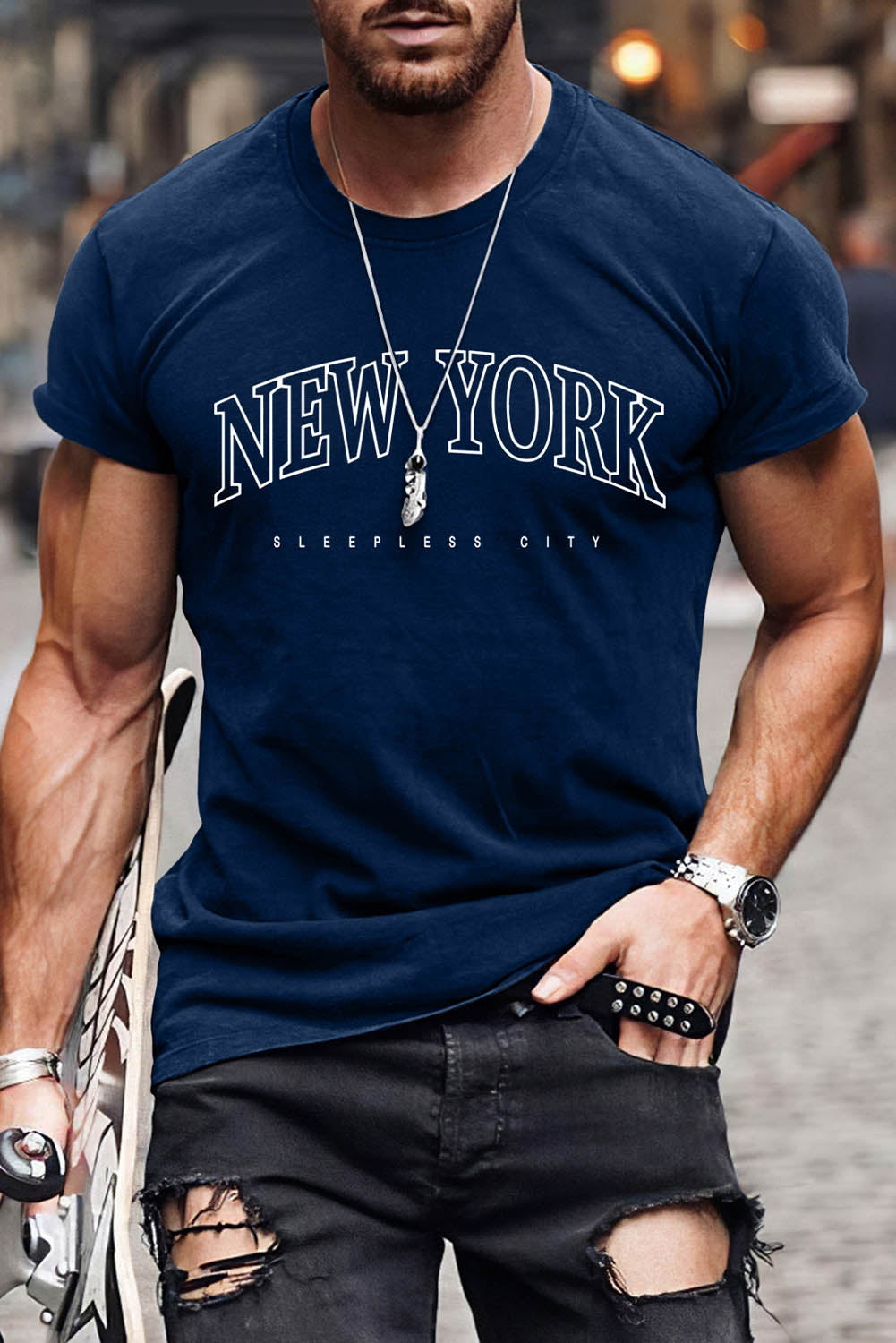 NEW YORK Letter Print Short Sleeve Men's T-shirt