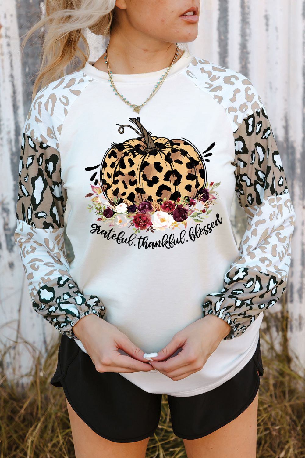 Beige Leopard Print Bubble Sleeve Top