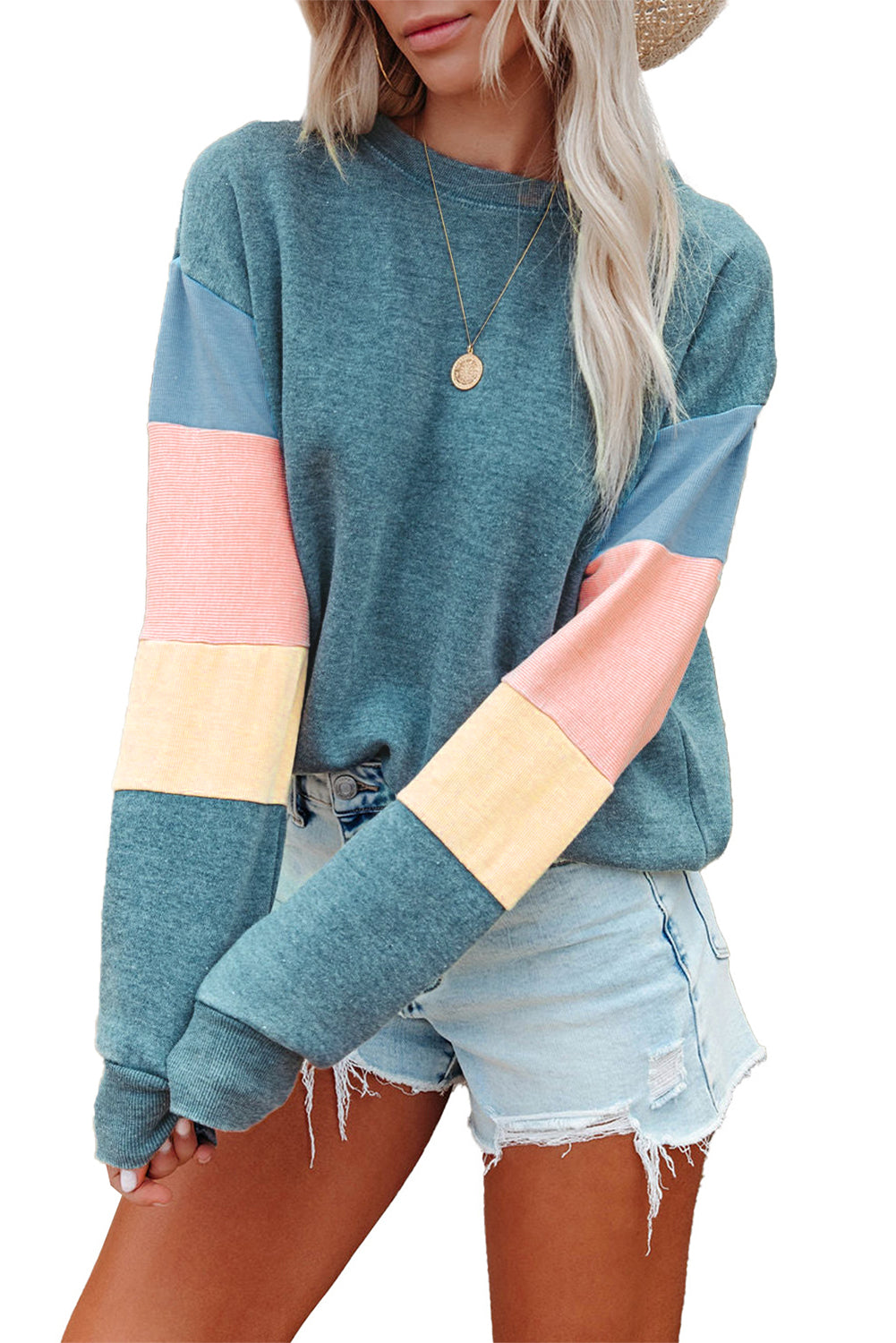 Colorblock Long Sleeve Pullover Sweatshirt