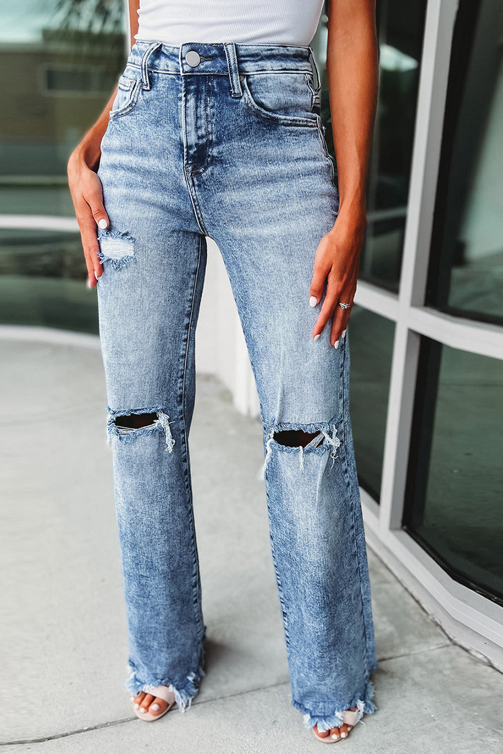 Washed Ripped Wide Leg High Waist Jeans