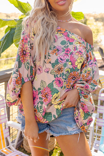Water Painting Flowers Sexy Off Shoulder Top