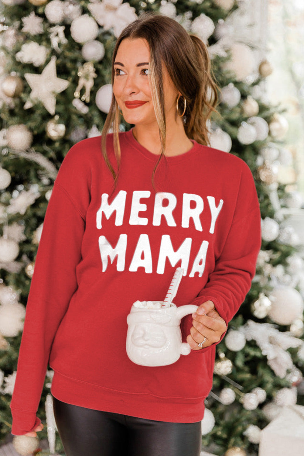 Merry Christmas Graphic Print Long Sleeve Sweatshirt