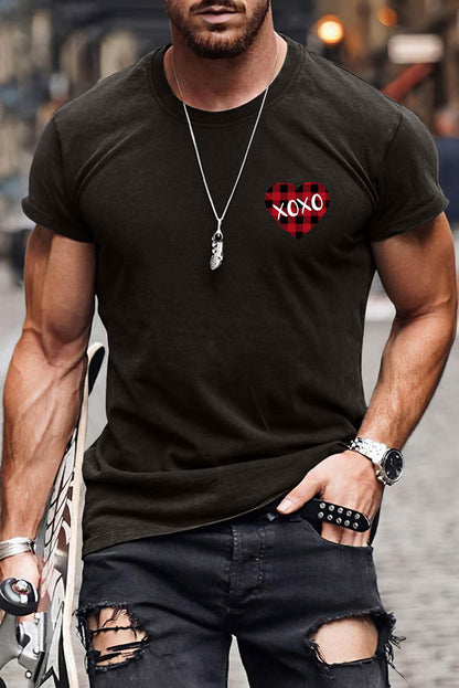 XOXO Plaid Heart Print Crew Neck Men's T-shirt