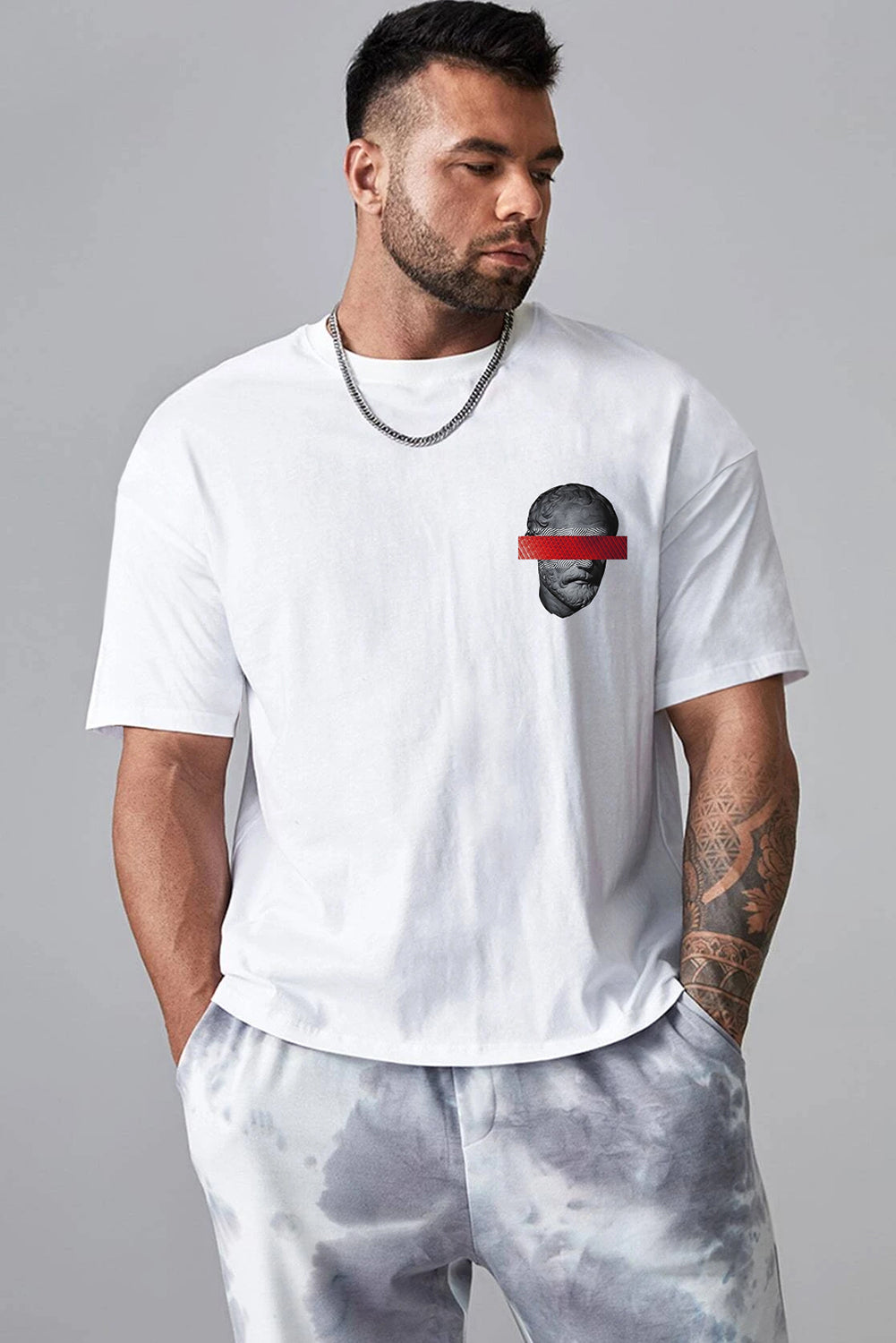 Robotic Bear Print Loose Drop Shoulder Men's T-shirt