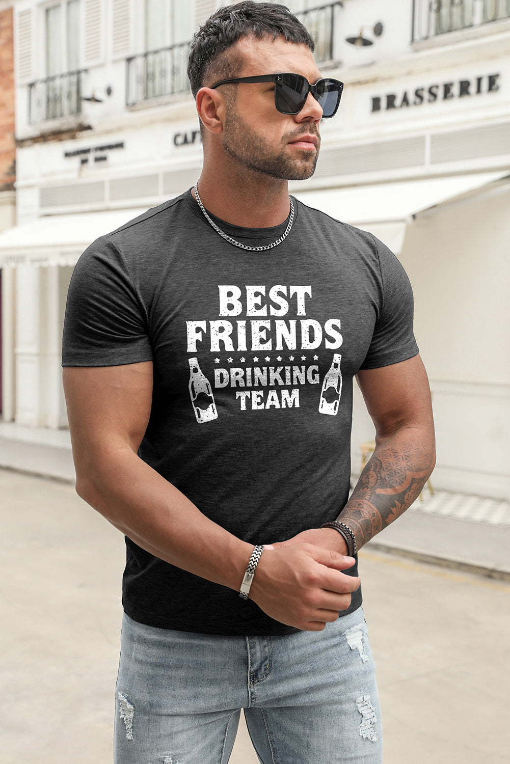 Best Friends Wine Bottle Graphic Print Short Sleeve Men's T Shirt
