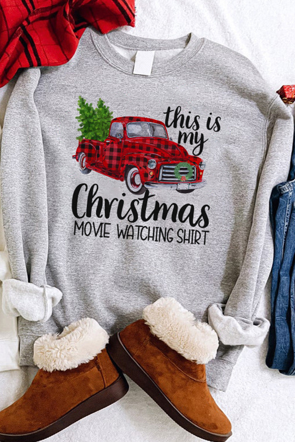 Merry Christmas Graphic Print Long Sleeve Sweatshirt