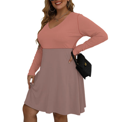 Women's V-neck Long Sleeve Dress(Plus Size)