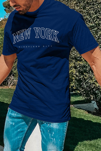 NEW YORK Letter Print Short Sleeve Men's T-shirt