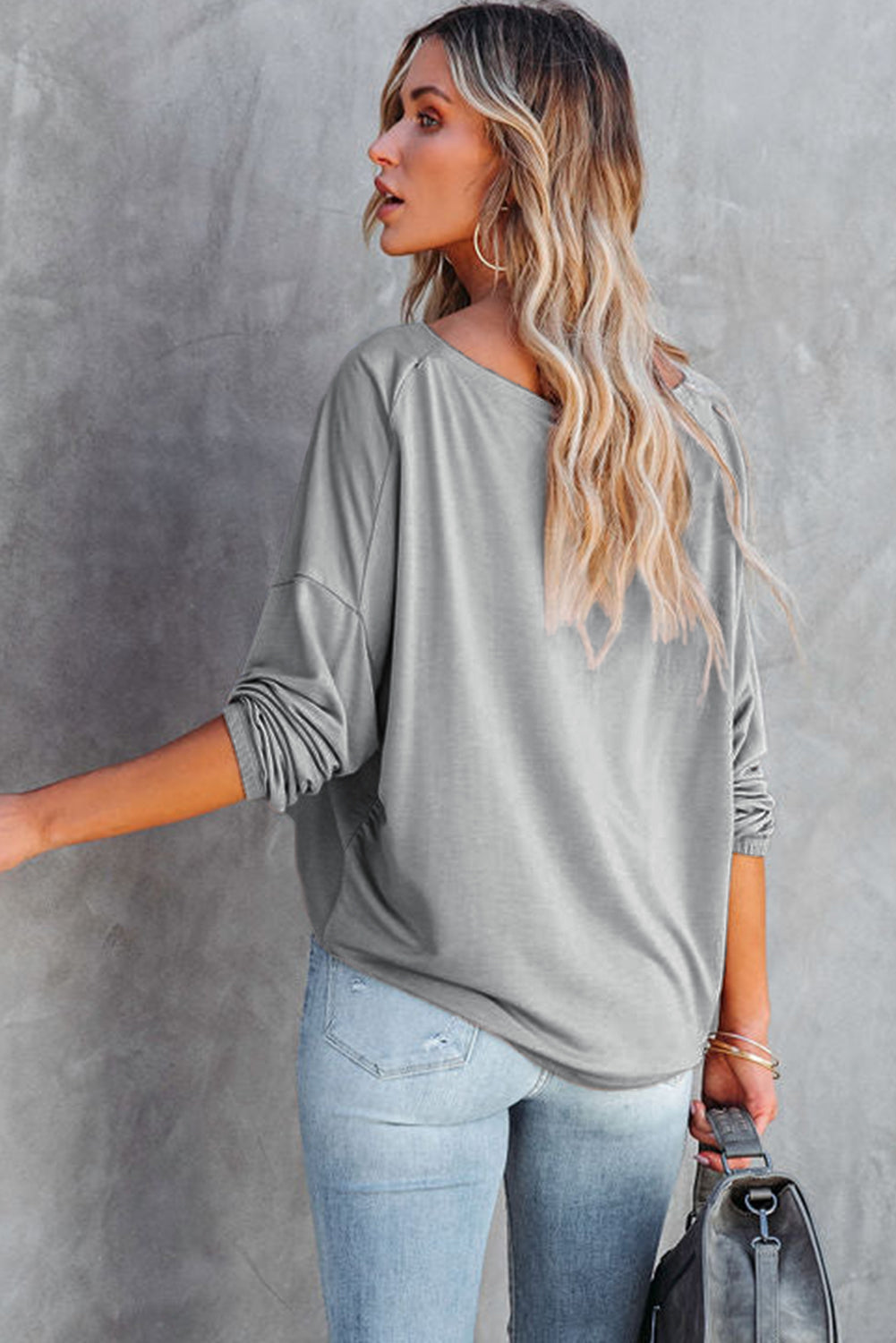 Loose Fit Wide Neck Batwing Sleeves Top