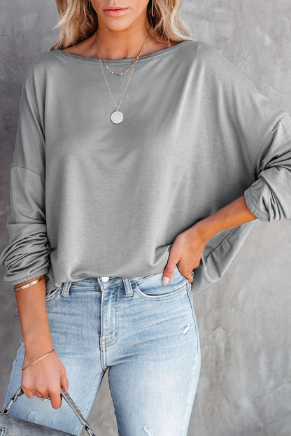 Loose Fit Wide Neck Batwing Sleeves Top